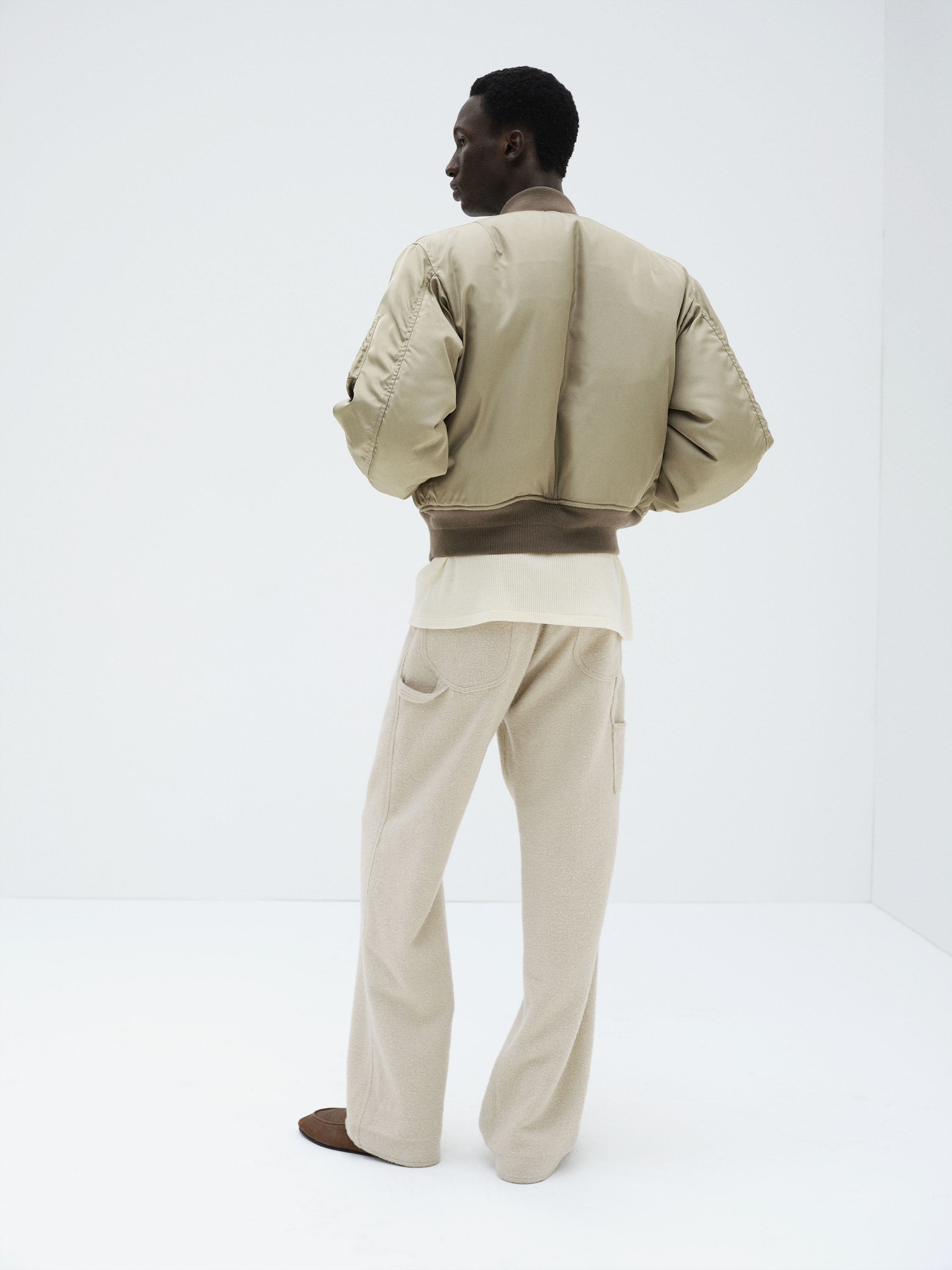 SILK TWILL FLIGHT BLOUSON / MERINO MOUTON LINING 詳細画像 LIGHT KHAKI &times; IVORY BEIGE 4