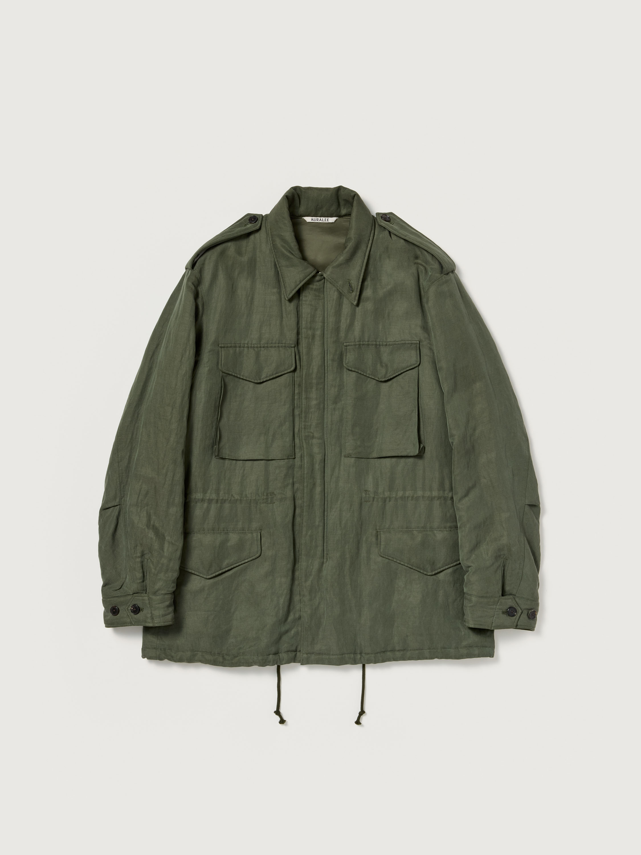 BRUSHED SILK LINEN SATIN PADDED MILITARY BLOUSON 詳細画像 OLIVE 1