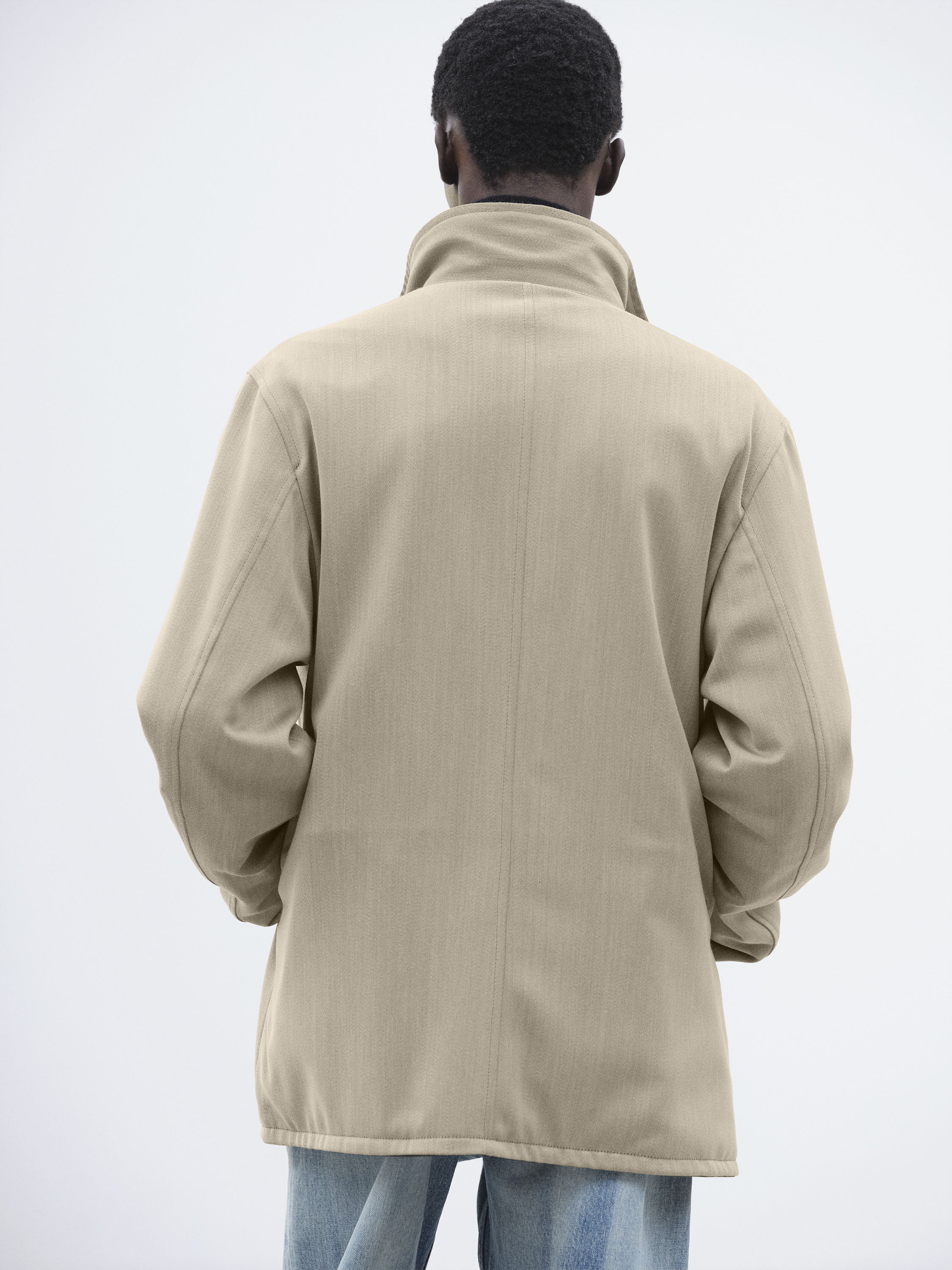 REVERSIBLE WOOL TWISTED TWILL / SHEEP LEATHER HALF COAT 詳細画像 KHAKI BEIGE CHAMBRAY &times; BLACK 4
