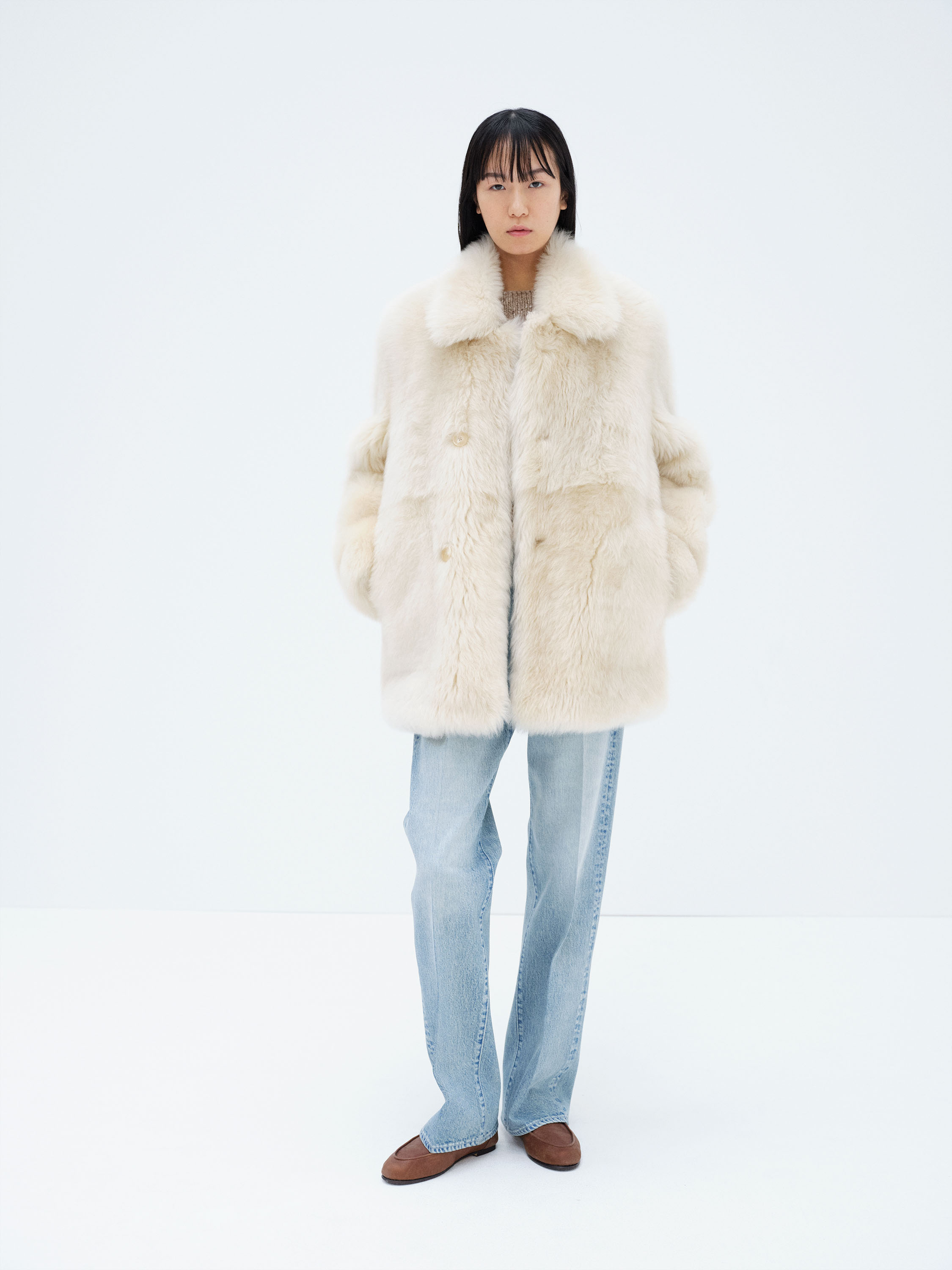 LONG HAIRED MERINO MOUTON SHORT COAT 詳細画像 IVORY BEIGE 1