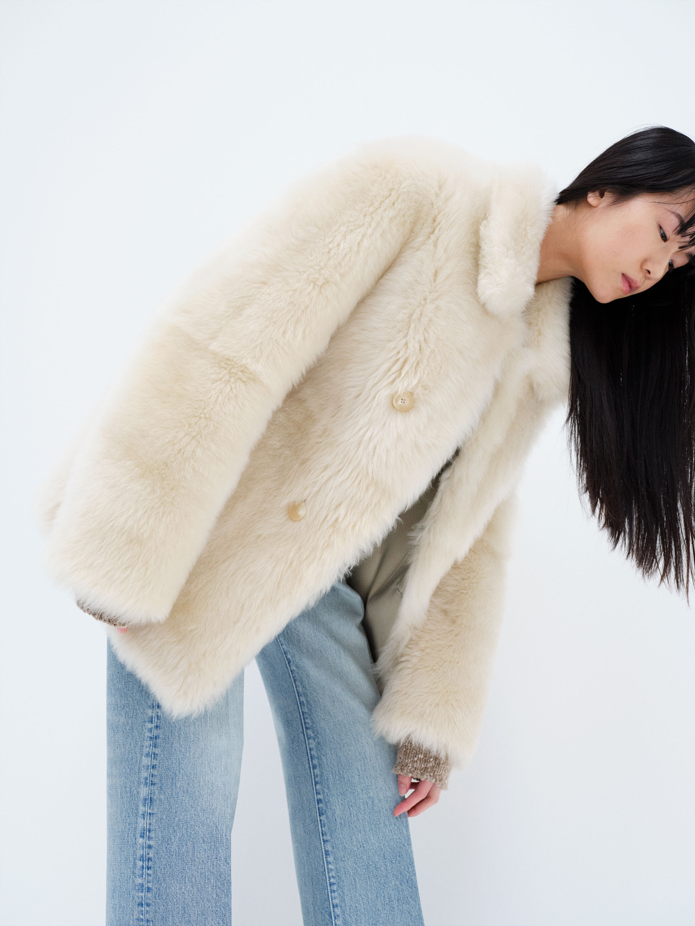 LONG HAIRED MERINO MOUTON SHORT COAT 詳細画像 IVORY BEIGE 5