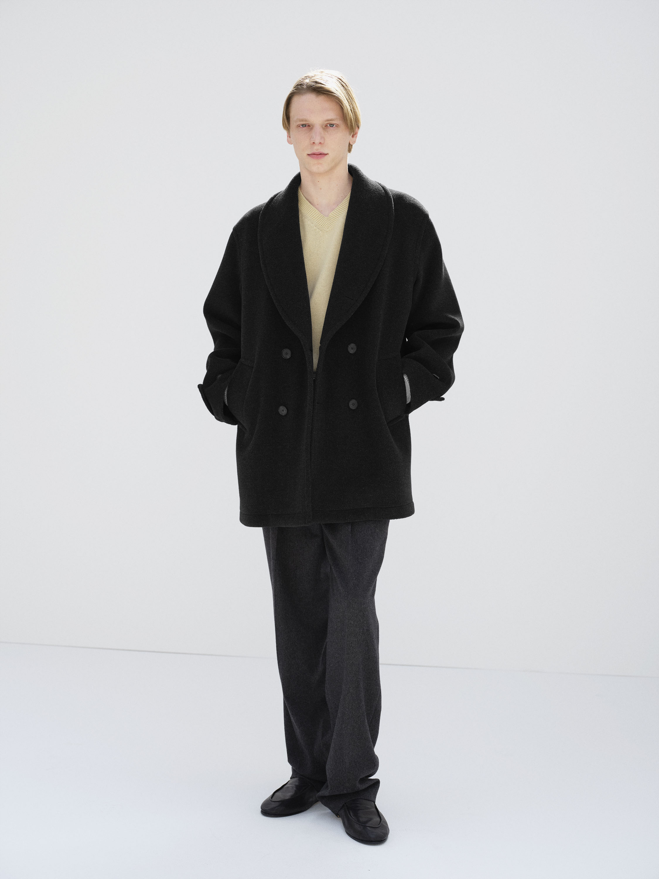 WOOL HERRINGBONE SHAWL COLLAR COAT 詳細画像 DARK CHARCOAL 2