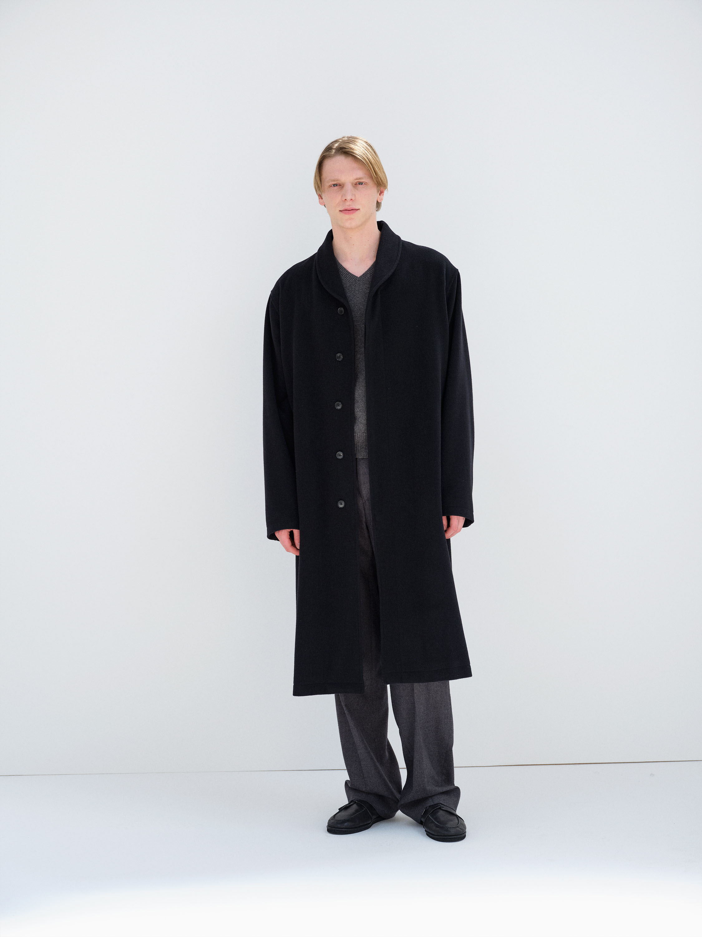 SUPER FINE WOOL MOSSER SHAWL COLLAR COAT 詳細画像 BLACK 1