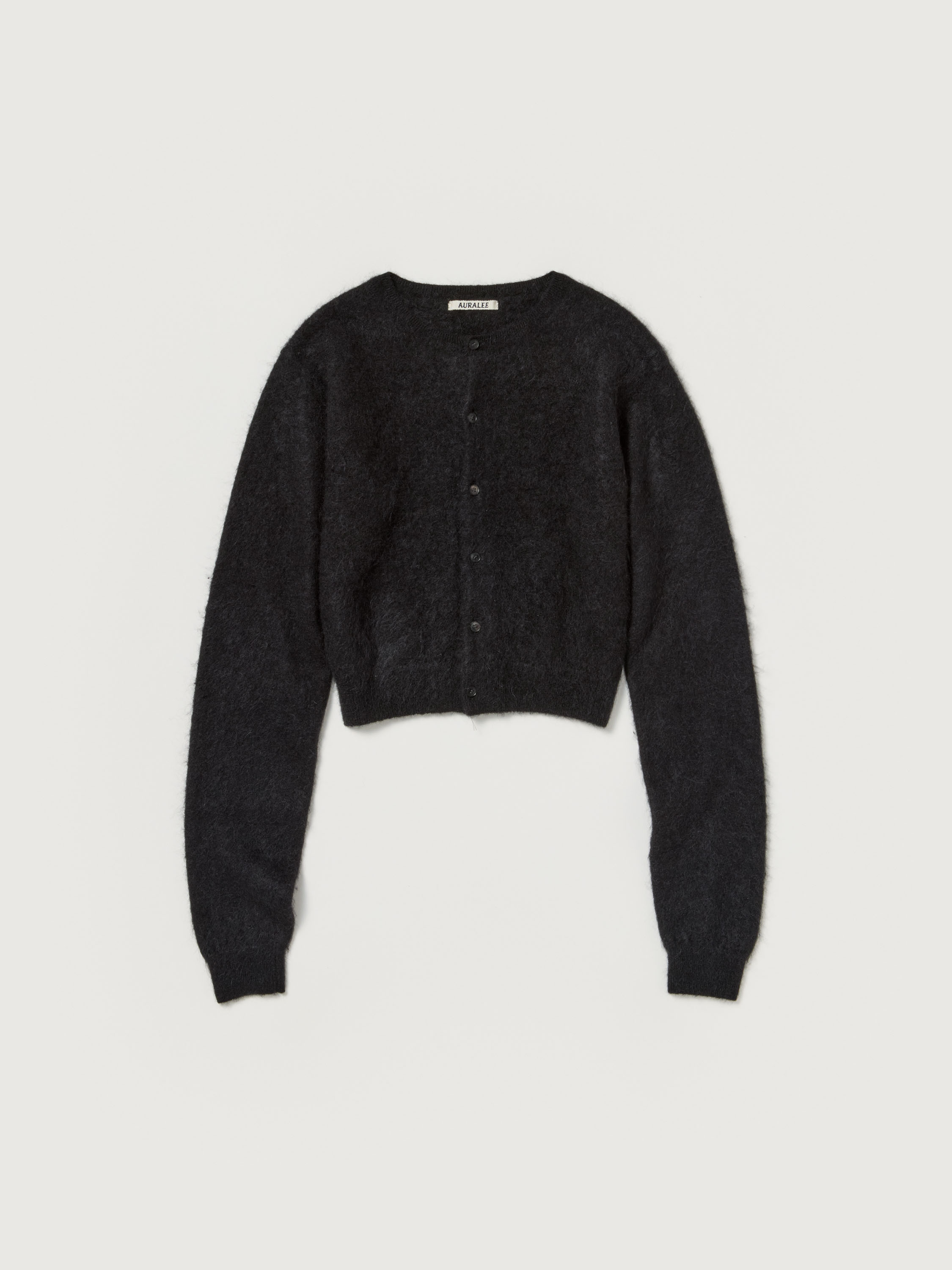 GARMENT-DYED BABY ALPACA FUR KNIT CREW-NECK CARDIGAN 詳細画像 BLACK 1