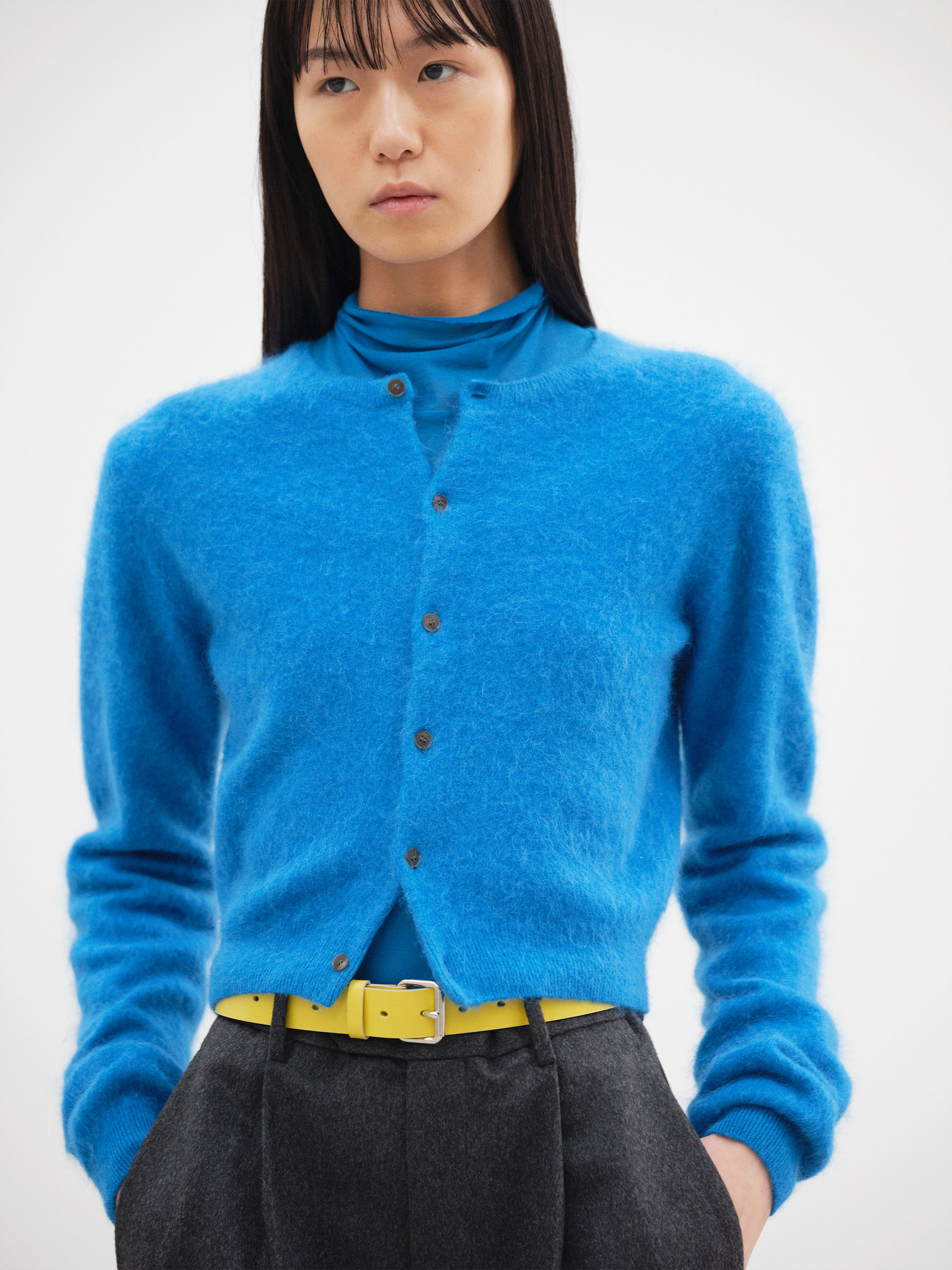 GARMENT-DYED BABY ALPACA FUR KNIT CREW-NECK CARDIGAN 詳細画像 ROYAL BLUE 2