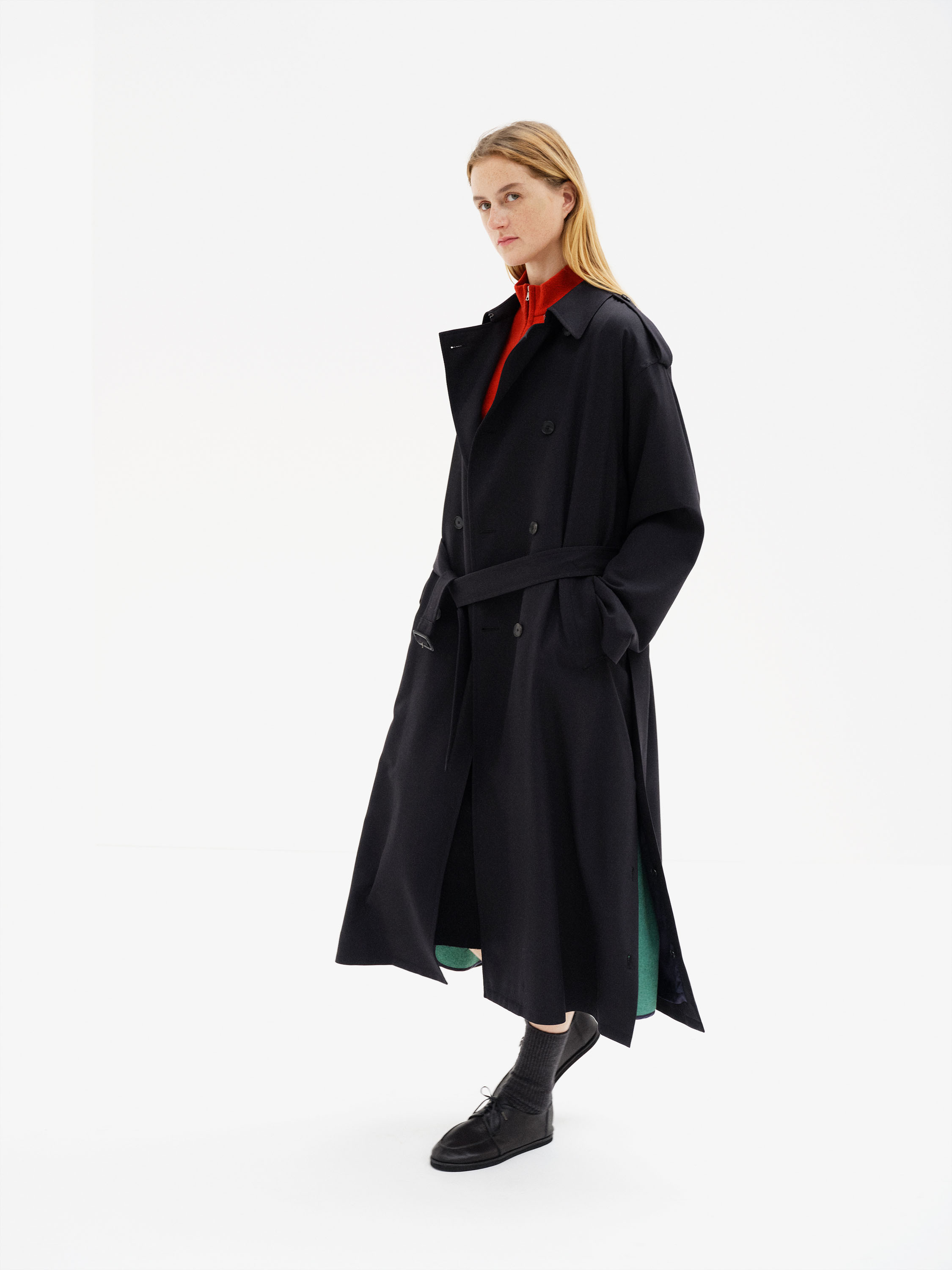 ULTRA FINE WOOL TRENCH COAT WITH DETACHABLE LINER 詳細画像 DARK NAVY &times; MIX GREEN 2