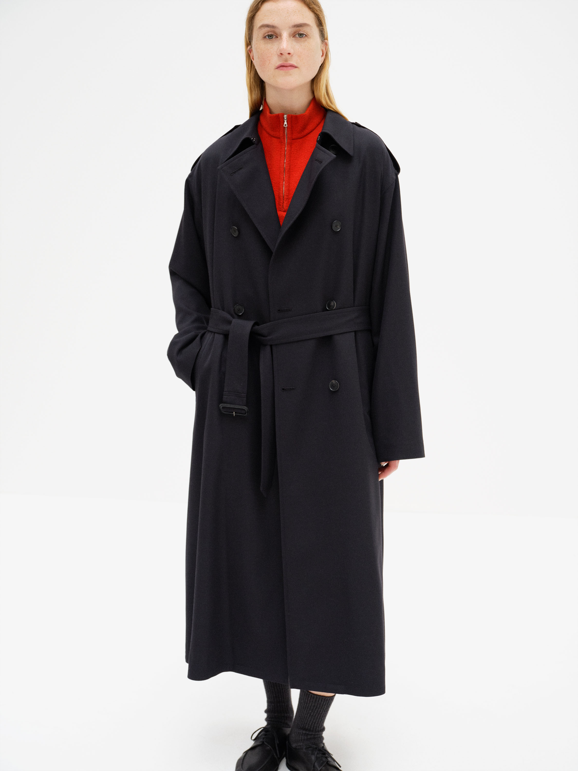 ULTRA FINE WOOL TRENCH COAT WITH DETACHABLE LINER 詳細画像 DARK NAVY &times; MIX GREEN 5