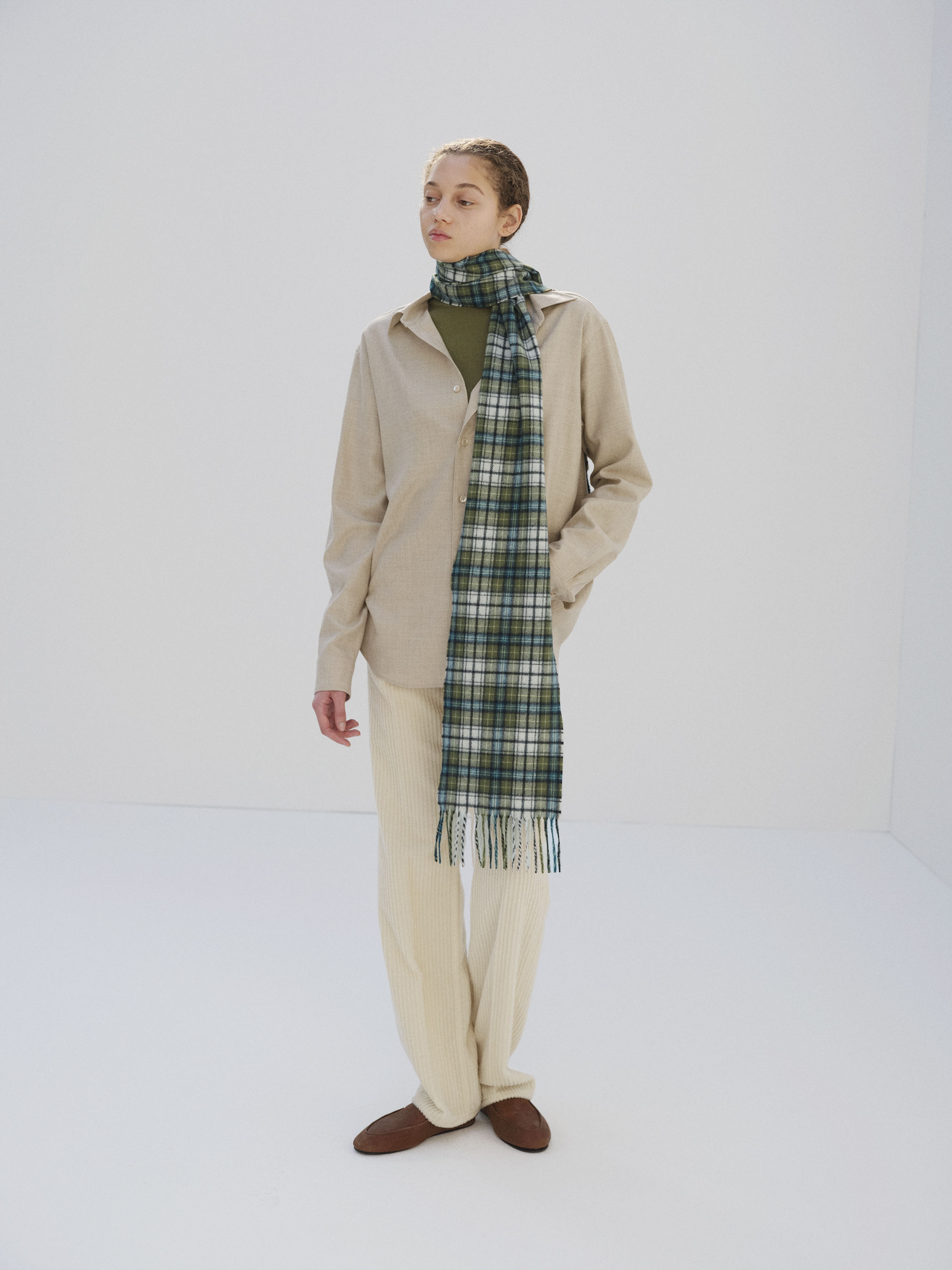 CASHMERE CHECK LONG STOLE 詳細画像 MOSS GREEN CHECK 2