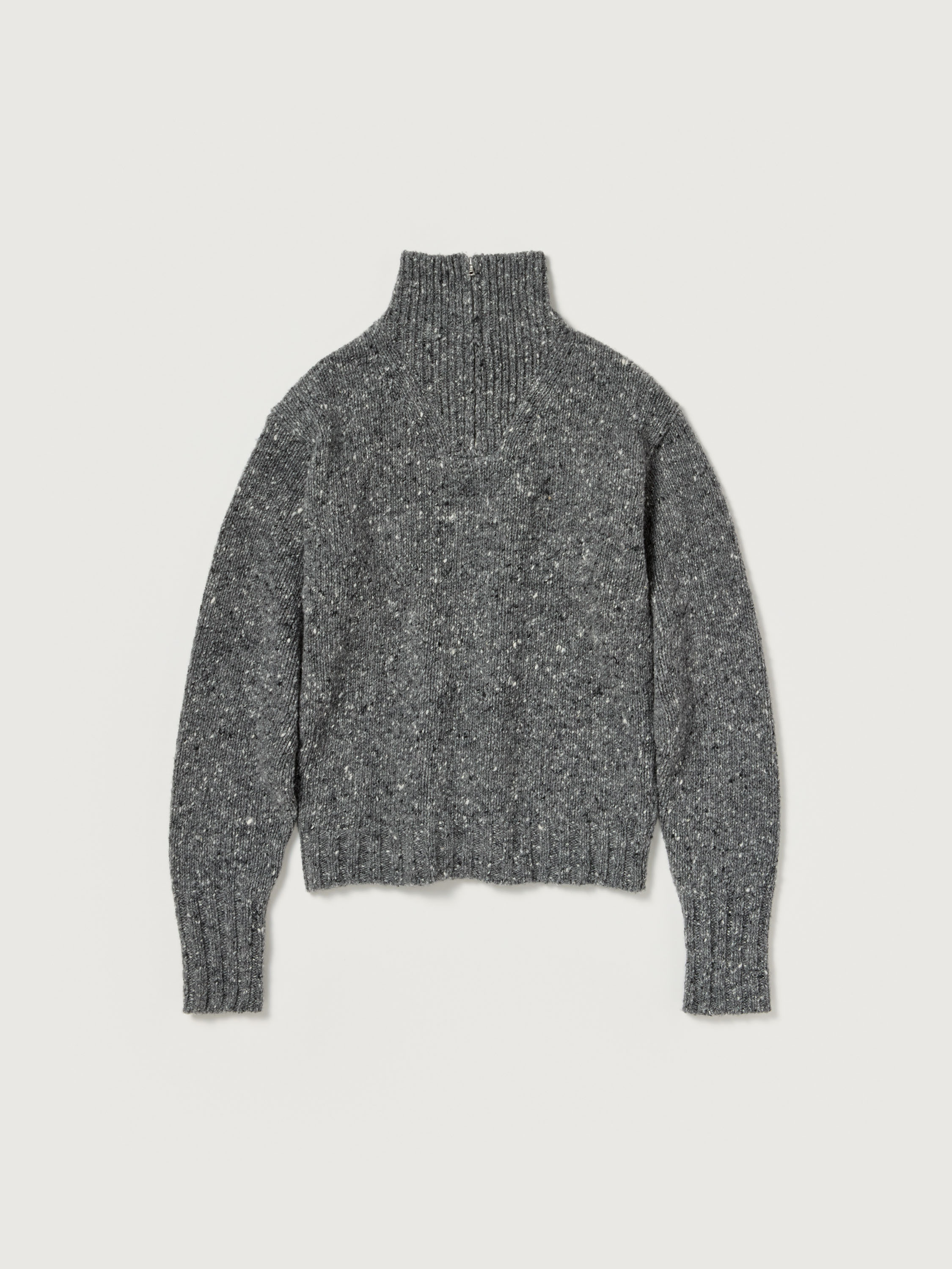 LOW-GAUGE HOMESPUN TWEED KNIT ZIP TURTLE 詳細画像 TOP CHARCOAL 1