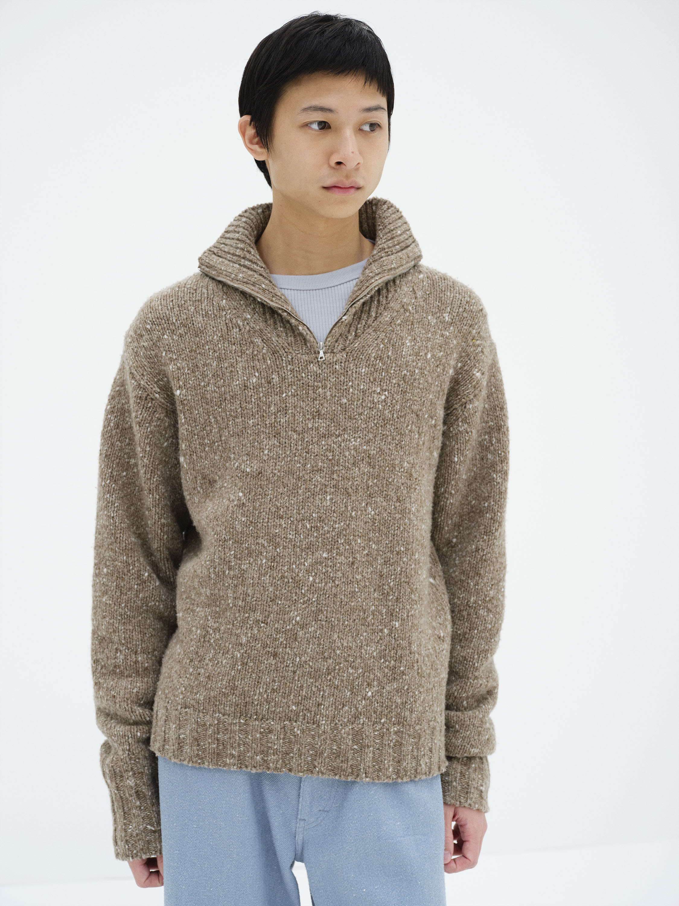 LOW-GAUGE HOMESPUN TWEED KNIT ZIP TURTLE 詳細画像 TOP BROWN 3