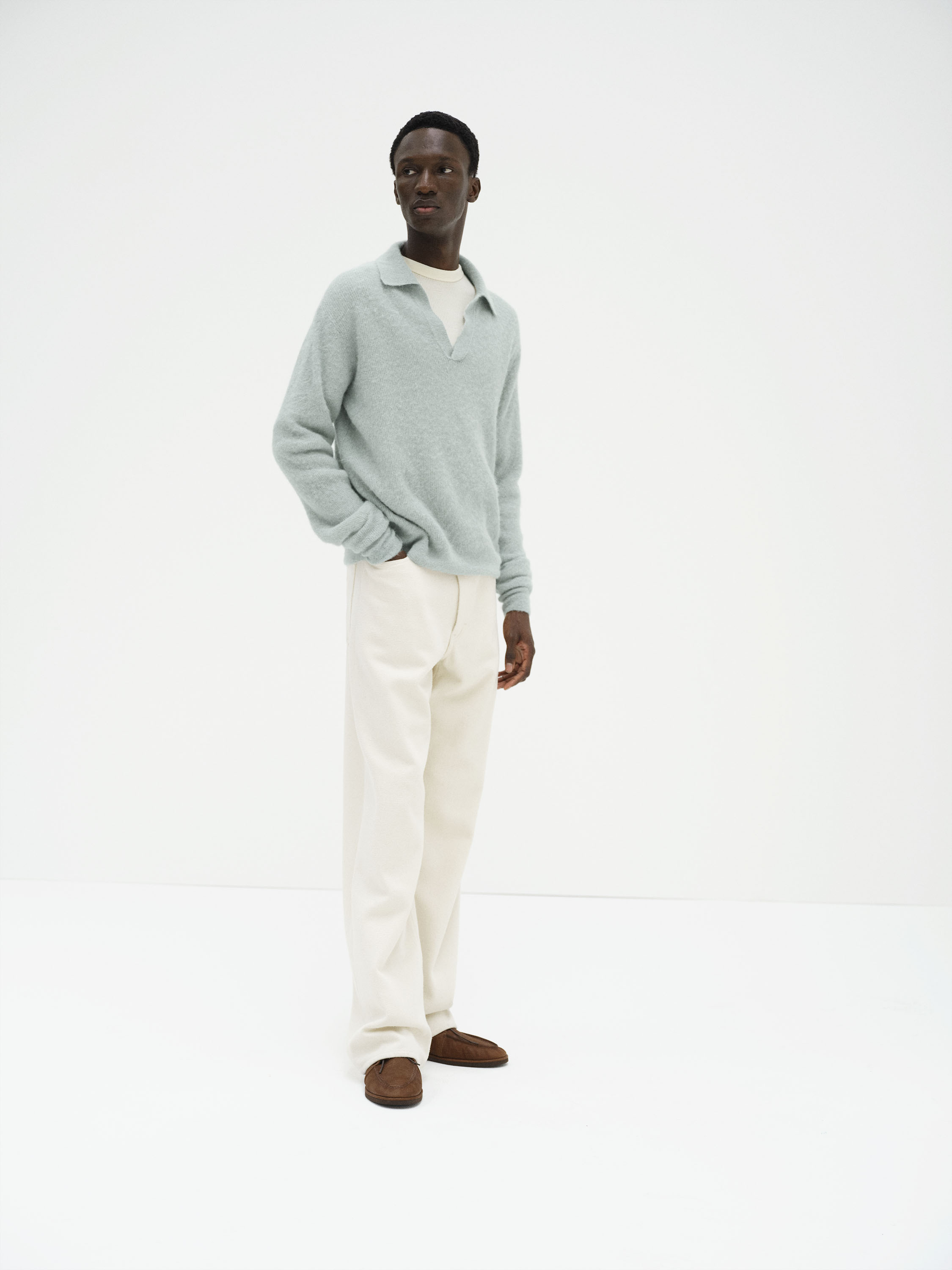 BABY SURI ALPACA SHEER KNIT SKIPPER POLO 詳細画像 DUSTY MINT 2