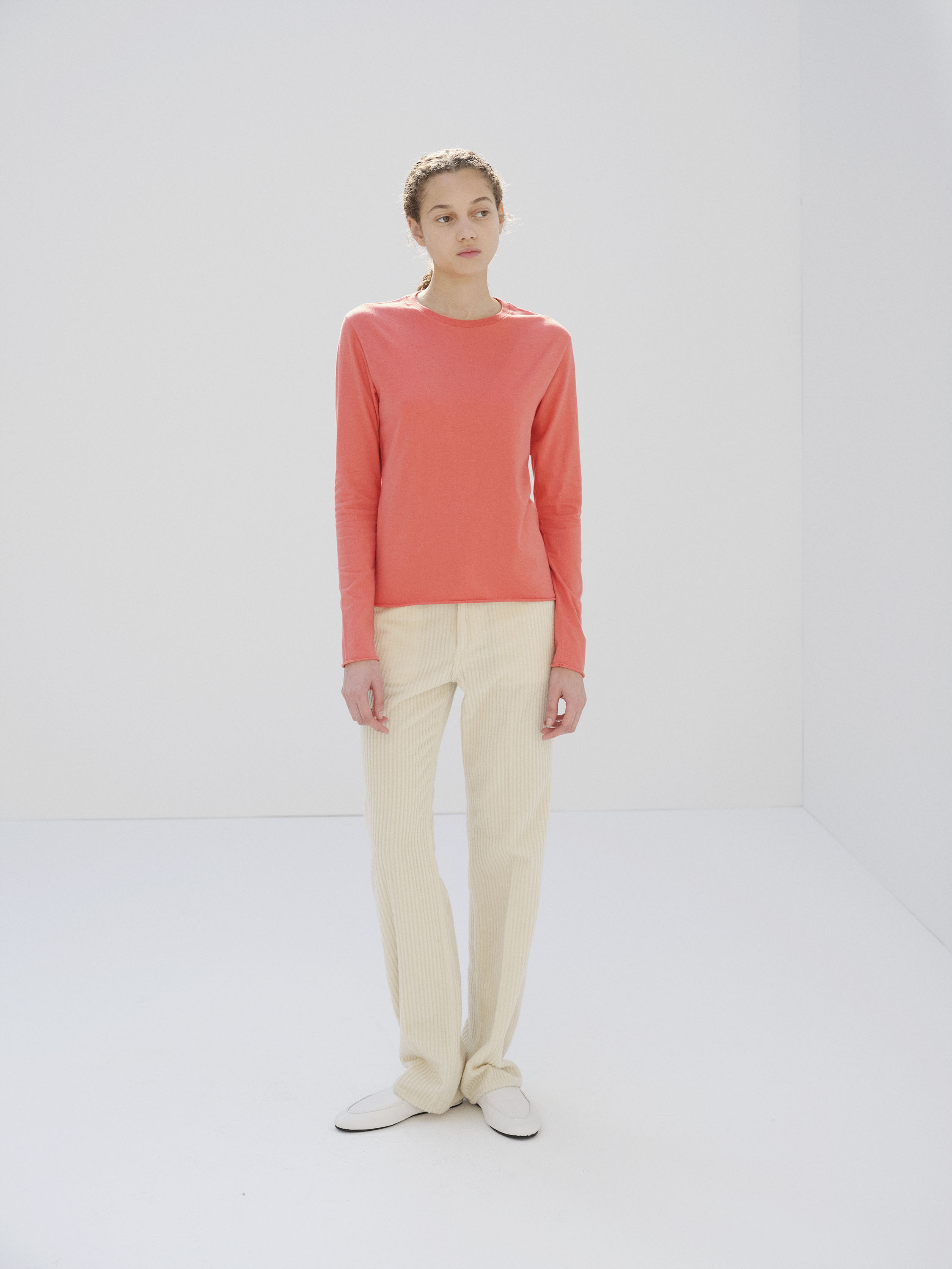 BRUSHED ORGANIC COTTON CASHMERE JERSEY L/S TEE 詳細画像 CORAL PINK 1