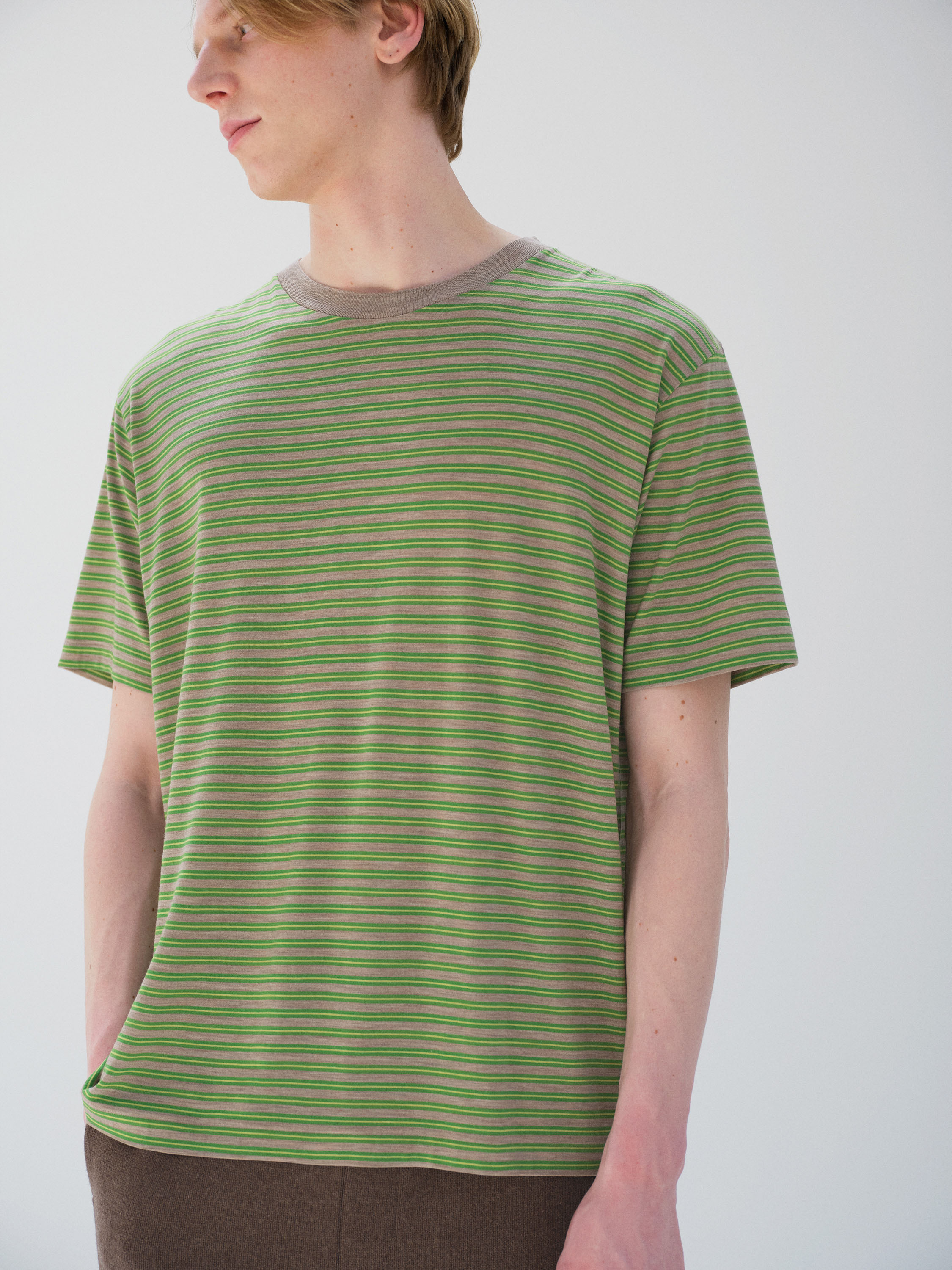 SOFT SMOOTH WOOL STRIPE JERSEY TEE 詳細画像 GREEN STRIPE 1