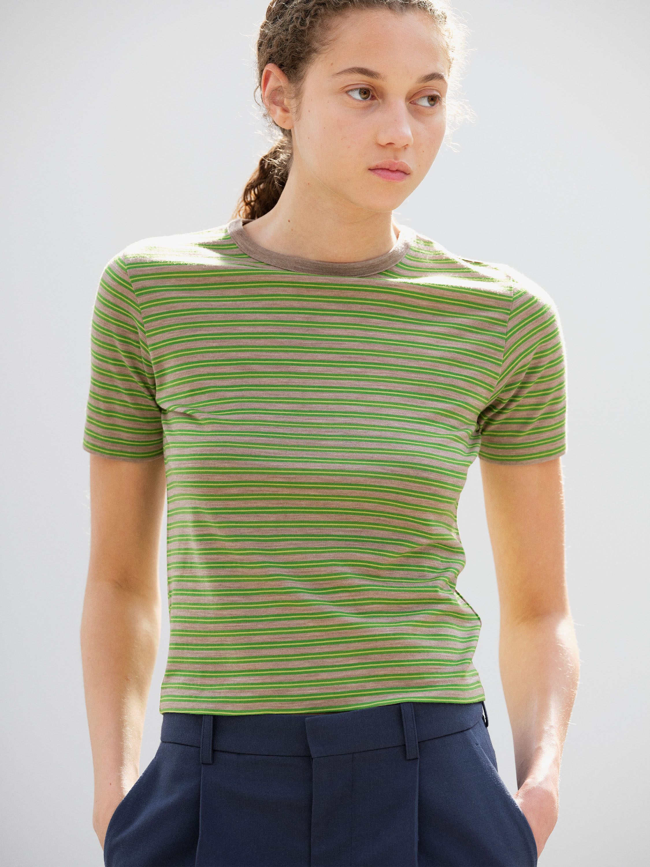 SOFT SMOOTH WOOL STRIPE JERSEY TEE 詳細画像 GREEN STRIPE 1