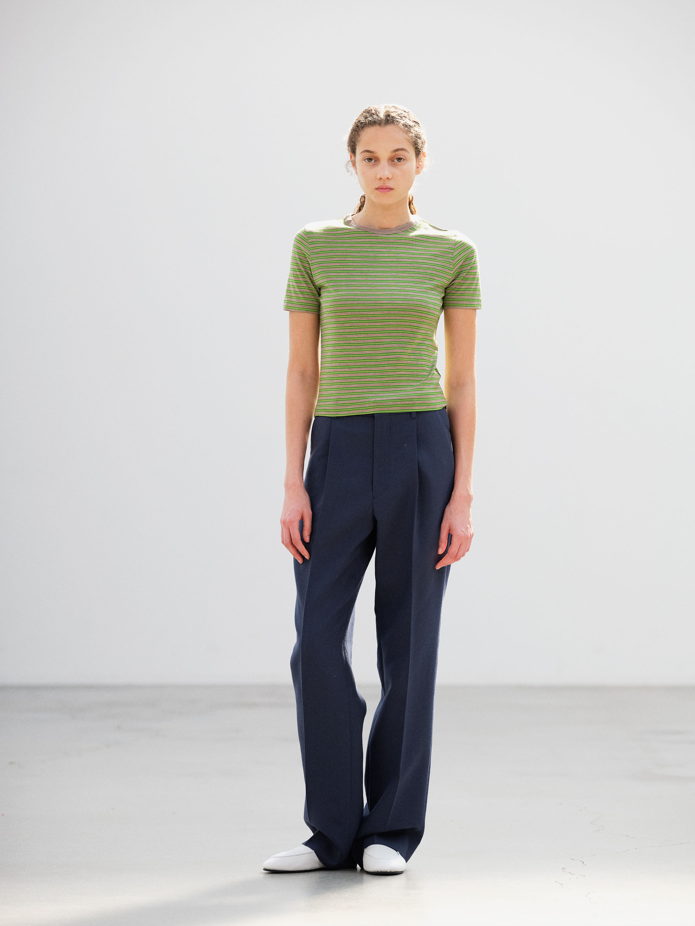 SOFT SMOOTH WOOL STRIPE JERSEY TEE 詳細画像 GREEN STRIPE 2